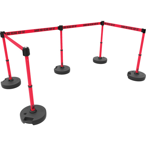Ensemble de cinq montants pour barri&egrave;re PLUS, Plastique, 42" h, Ruban Rouge, Longueur du ruban 15' Quali-T-Solutions