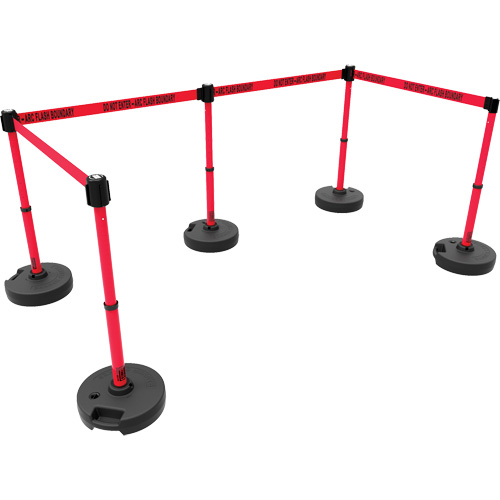 PLUS Barrier Post Set X5, Plastic, 42" H, Red Tape, 15' Tape Length Quali-T-Solutions