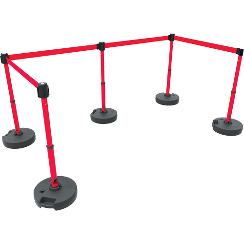 PLUS Barrier Post Set X5, Plastic, 42" H, Red Tape, 15' Tape Length Quali-T-Solutions