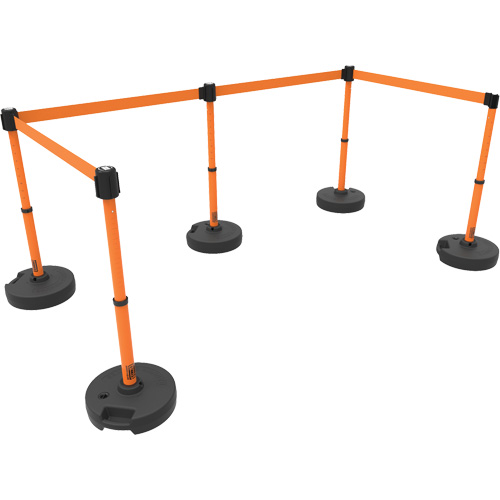 Ensemble de cinq montants pour barri&egrave;re PLUS, Plastique, 42" h, Ruban Orange, Longueur du ruban 15' Quali-T-Solutions