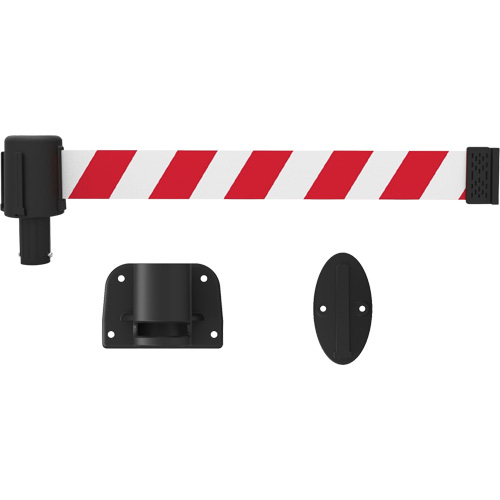 PLUS Wall Mount Barrier System, Plastic, Screw Mount, 15', Red and White Tape Quali-T-Solutions