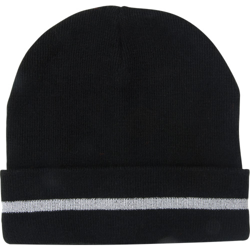 Bonnet en tricot avec bande r&eacute;fl&eacute;chissante argent&eacute;e, Taille unique, Noir Quali-T-Solutions