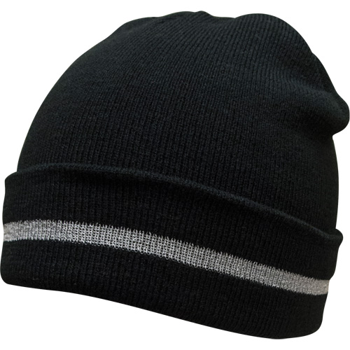 Bonnet en tricot avec bande r&eacute;fl&eacute;chissante argent&eacute;e, Taille unique, Noir Quali-T-Solutions