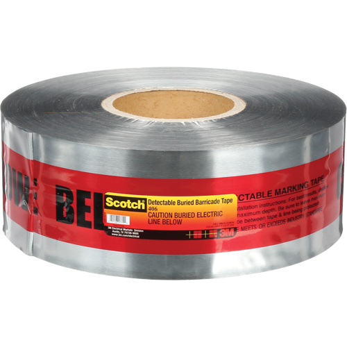 Ruban pour barri&egrave;res pour d&eacute;tection de services publics souterrains Scotch, Anglais, 3" la x 1000' lo, 5 mils, Noir/rouge Quali-T-Solutions
