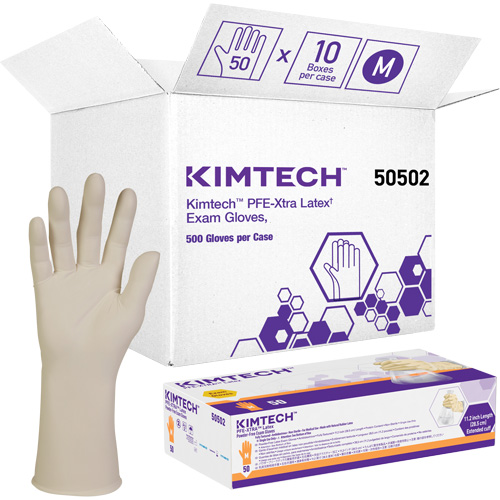 Gants m&eacute;dicaux Kimtech XTRA-PFE, Moyen, Latex, 6 mils, Sans poudre, Blanc, Classe 2 Quali-T-Solutions