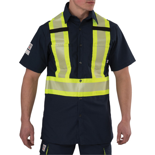 Chemise &agrave; manches courtes haute visibilit&eacute; r&eacute;sistant &agrave; la d&eacute;chirure, Polyester, Moyen (grande taille), Bleu marin Quali-T-Solutions