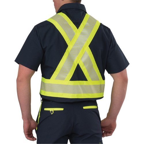 Chemise &agrave; manches courtes haute visibilit&eacute; r&eacute;sistant &agrave; la d&eacute;chirure, Polyester, Moyen (grande taille), Bleu marin Quali-T-Solutions