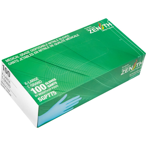 Gants jetables de calibre m&eacute;dical r&eacute;sistants &agrave; la perforation, T-Grand, Nitrile, 4,5 mils, Sans poudre, Bleu, Classe 2 Quali-T-Solutions