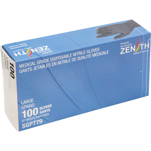 Gants jetables de calibre m&eacute;dical r&eacute;sistants &agrave; la perforation, Grand, Nitrile, 5 mils, Sans poudre, Noir, Classe 2 Quali-T-Solutions