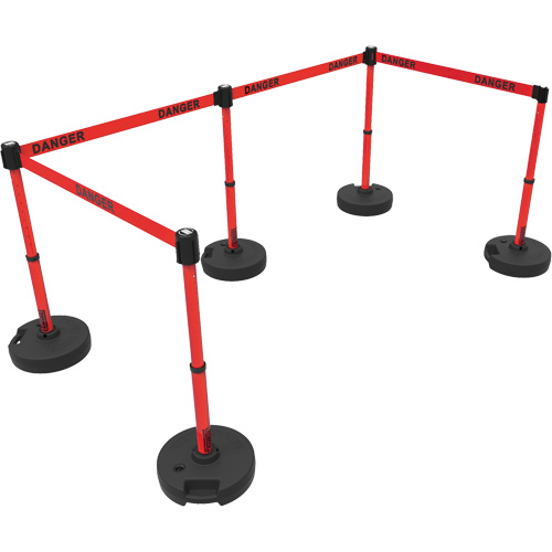 Ensemble de montants pour barri&egrave;re Plus, Plastique, 42" h, Ruban Rouge, Longueur du ruban 15' Quali-T-Solutions