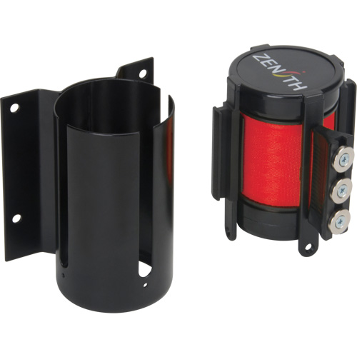 Barri&egrave;re &agrave; fixation murale avec ruban magn&eacute;tique, Acier, Fixation par vis, 12', Ruban Rouge Quali-T-Solutions