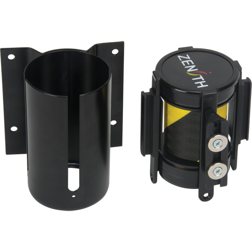 Barri&egrave;re &agrave; fixation murale avec ruban magn&eacute;tique, Acier, Fixation par vis, 7', Ruban Noir et jaune Quali-T-Solutions