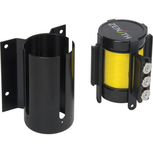 Barri&egrave;re &agrave; fixation murale avec ruban magn&eacute;tique, Acier, Fixation par vis, 12', Ruban Jaune Quali-T-Solutions
