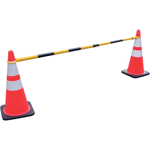 Barre pour c&ocirc;ne de circulation r&eacute;tractable, Longueur d&eacute;ploy&eacute;e de 7'2", Noir/Jaune Quali-T-Solutions