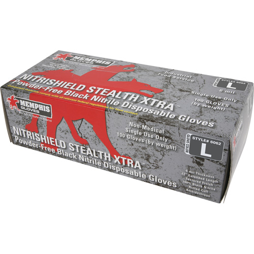 Gants jetables NitriShield Stealth Extra, Grand, Nitrile, 6 mils, Sans poudre, Noir Quali-T-Solutions