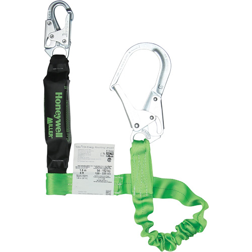 Miller&reg; StretchStop&reg; Shock-Absorbing Lanyard, 6', Scaffold Hook Center, Locking Snap Hook Leg Ends, Polyester Quali-T-Solutions