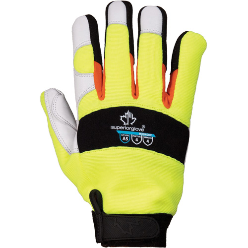 Gants de m&eacute;canicien &agrave; haute visibilit&eacute; ClutchGear, Paume Cuir fleur de ch&egrave;vre, Taille Moyen Quali-T-Solutions