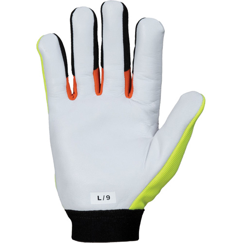 Gants de m&eacute;canicien &agrave; haute visibilit&eacute; ClutchGear, Paume Cuir fleur de ch&egrave;vre, Taille Moyen Quali-T-Solutions