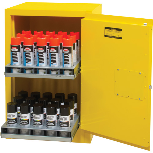 Flammable Aerosol Storage Cabinet, 12 gal., 1 Door, 23" W x 35" H x 18" D Quali-T-Solutions