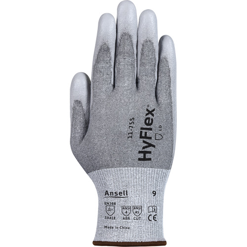 Gants r&eacute;sistants aux coupures 11-755  Hyflex, Taille 6, Calibre 18, Rev&ecirc;tement Polyur&eacute;thane, Enveloppe en Polyester/PEHP/Tungst&egrave;ne/Spandex, ASTM ANSI niveau A5/EN 388 niveau E Quali-T-Solutions