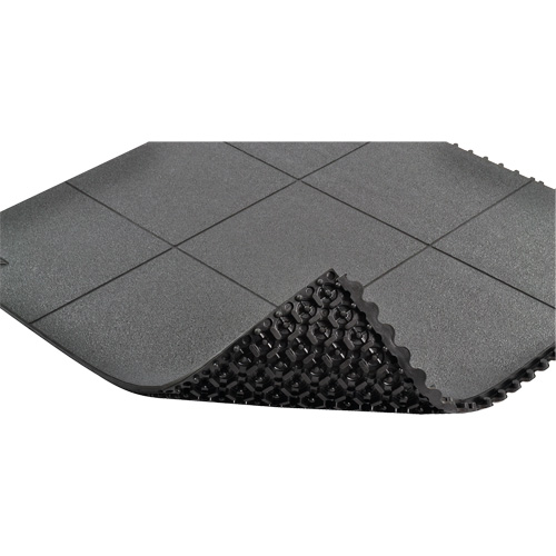 Cushion-Ease&reg; Interlocking Anti-Fatigue Mat, Pebbled, 3' x 3' x 3/4", Black, Natural Rubber Quali-T-Solutions