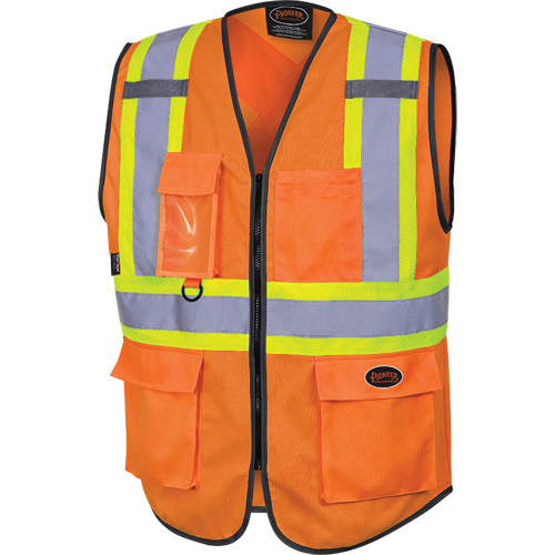 6958 Gilet de s&eacute;curit&eacute; &agrave; fermeture &eacute;clair avant, Orange haute visibilit&eacute;, Petit, Polyester Quali-T-Solutions