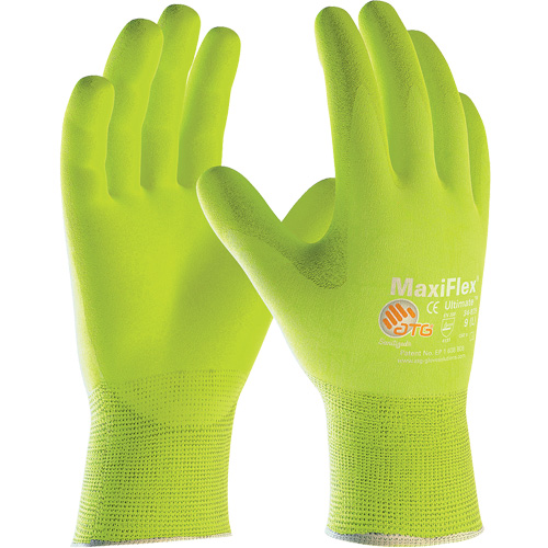 ATG MaxiFlex&reg; Ultimate High Visibility Seamless Gloves, Large, Nitrile Coating, 15 Gauge, Nylon/Elastane Shell Quali-T-Solutions