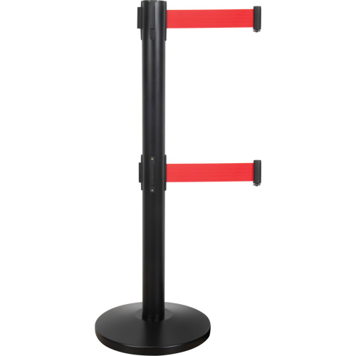 Dual Belt Crowd Control Barrier, Steel, 35" H, Red Tape, 7' Tape Length Quali-T-Solutions