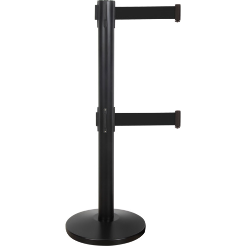 Dual Belt Crowd Control Barrier, Steel, 35" H, Black Tape, 7' Tape Length Quali-T-Solutions