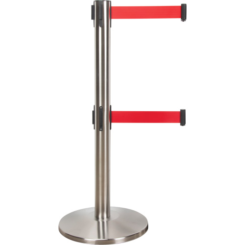 Barri&egrave;re pour le contr&ocirc;le des foules &agrave; courroie double, Acier, 35" h, Ruban Rouge, Longueur du ruban 7' Quali-T-Solutions