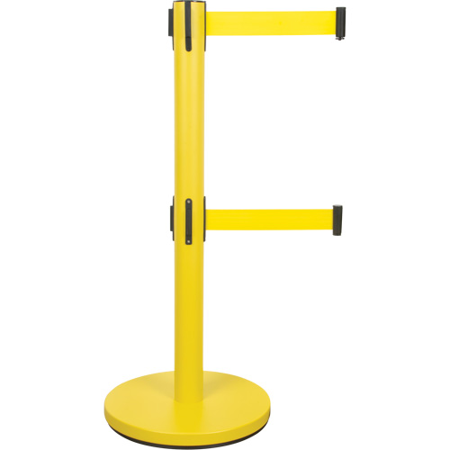 Dual Belt Crowd Control Barrier, Steel, 35" H, Yellow Tape, 7' Tape Length Quali-T-Solutions