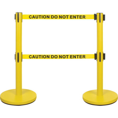 Dual Belt Crowd Control Barrier, Steel, 35" H, Yellow Tape, 7' Tape Length Quali-T-Solutions