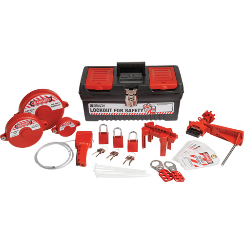 Trousse de cadenassage et d&eacute;tiquetage avec cadenas de s&eacute;curit&eacute; en aluminium et boîte &agrave; outils, Ensemble Vanne, 32 composants compris Quali-T-Solutions