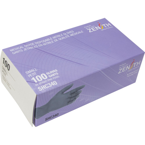 Gants jetables de calibre m&eacute;dical, Petit, Nitrile, 6 mils, Sans poudre, Noir, Classe 2 Quali-T-Solutions