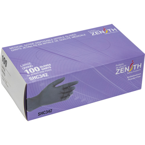Gants jetables de calibre m&eacute;dical, Grand, Nitrile, 6 mils, Sans poudre, Noir, Classe 2 Quali-T-Solutions