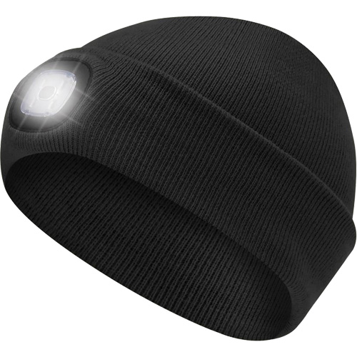 5678 Tuque en tricot avec lampe frontale &agrave; DEL, Doublure en Molleton, Taille unique, Noir Quali-T-Solutions
