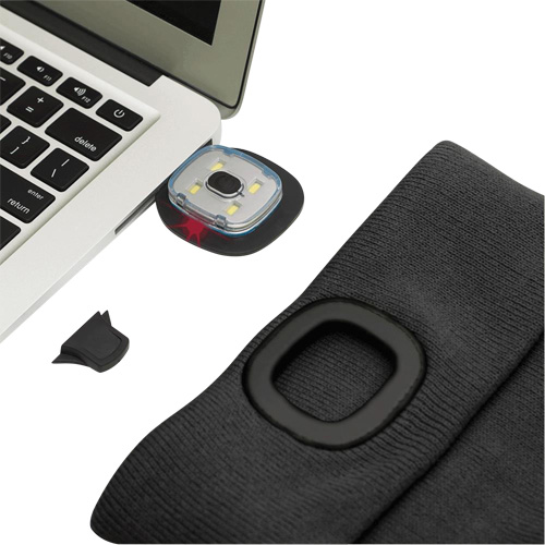 5678 Tuque en tricot avec lampe frontale &agrave; DEL, Doublure en Molleton, Taille unique, Noir Quali-T-Solutions