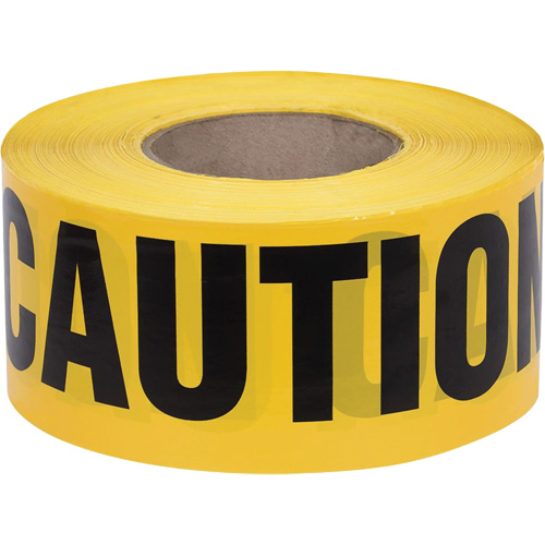 387 Ruban d'avertissement, Anglais, 3" la x 1000' lo, 1,5 mil, Noir sur jaune Quali-T-Solutions