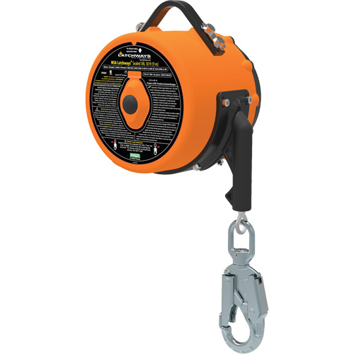 Latchways Sealed Self-Retracting Lanyard, 85', 1 Leg, Stainless Steel Cable, Snap Hook Harness Connector Quali-T-Solutions