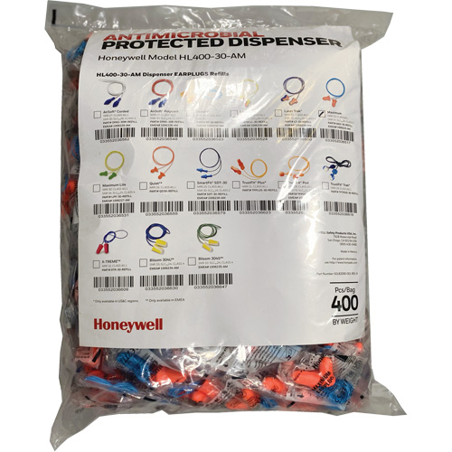 Recharge de bouchons doreille Max-30 pour le distributeur HL400, Vrac - Sac en poly, Avec cordon Quali-T-Solutions