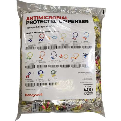 Recharge de bouchons doreille LL-30 pour le distributeur HL400, Vrac - Sac en poly, Avec cordon Quali-T-Solutions