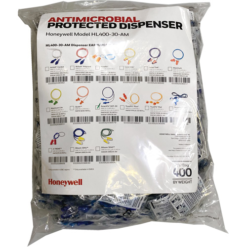 Recharge de bouchons doreille SDT-30 pour le distributeur HL400, Vrac - Sac en poly, Avec cordon Quali-T-Solutions