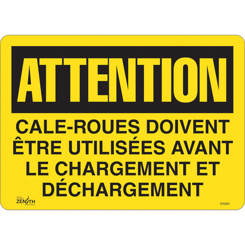 Enseigne  Cale-roues doivent &ecirc;tre utilis&eacute;es , 14" x 10", Vinyle, Français Quali-T-Solutions