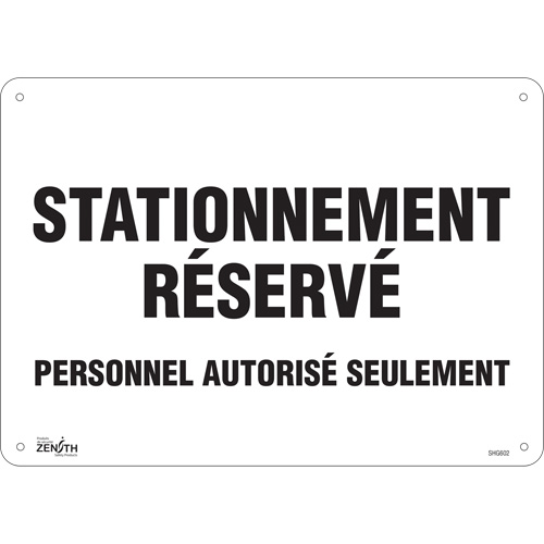 "Stationnement r&eacute;serv&eacute;" Parking Sign, 10" x 14", Aluminum, French Quali-T-Solutions