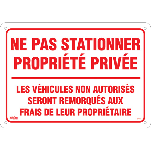 Enseigne  Ne pas stationner propri&eacute;t&eacute; priv&eacute;e , 14" x 20", Aluminium, Français Quali-T-Solutions