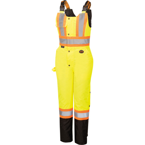 5041BBW Women's High-Visibility Waterproof Safety Overalls, Polyester, X-Small, Black/High Visibility Lime-Yellow Quali-T-Solutions