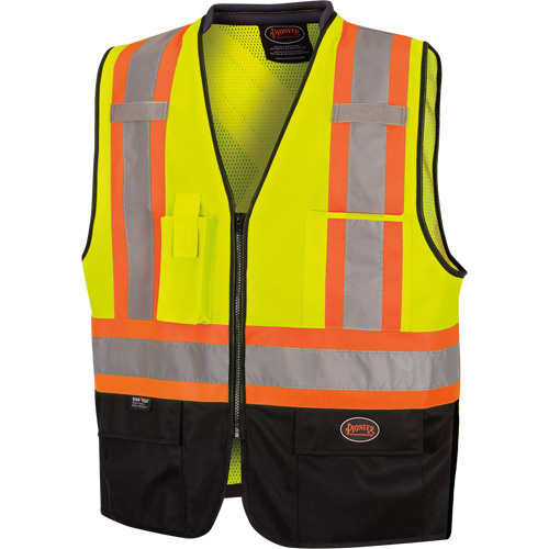 6895 Veste de s&eacute;curit&eacute; haute visibilit&eacute; bicolore avec fermeture &agrave; glissi&egrave;re sur tout le devant, Noir/Jaune lime haute visibilit&eacute;, 2T-Grand/3T-Grand, Polyester Quali-T-Solutions