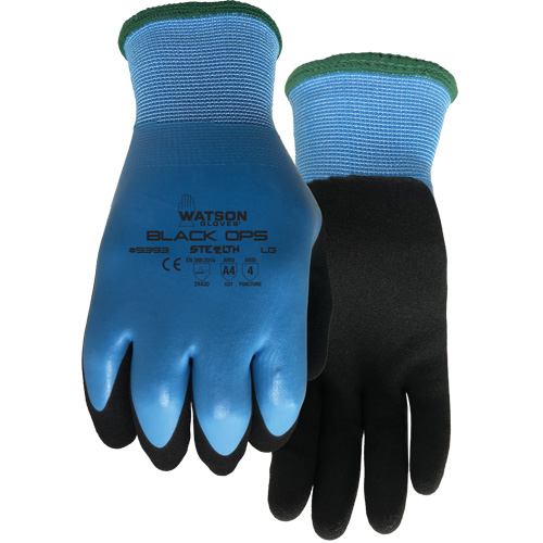 Gants hydrofuges Stealth Black Ops, Taille Petit, Calibre 15, Rev&ecirc;tement Latex de caoutchouc, Enveloppe en Fibre de verre/Polyester, ASTM ANSI niveau A4 Quali-T-Solutions