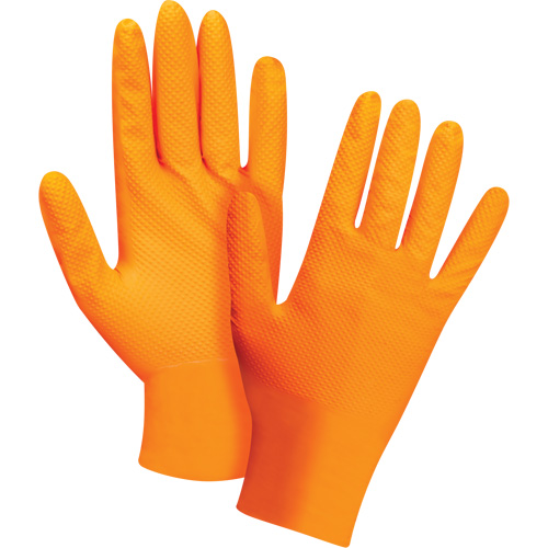 Gants d'examen de poids lourd &agrave; prise tactile, 2T-Grand, Nitrile, 8 mils, Sans poudre, Orange, Classe 2 Quali-T-Solutions