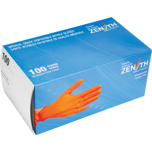 Gants d'examen de poids lourd &agrave; prise tactile, 2T-Grand, Nitrile, 8 mils, Sans poudre, Orange, Classe 2 Quali-T-Solutions